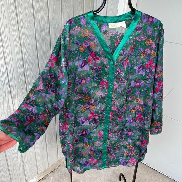 Vintage Victoria's Secret Gold Lable Floral Chiffon Sheer Blouse, Size M/L - Picture 3 of 7